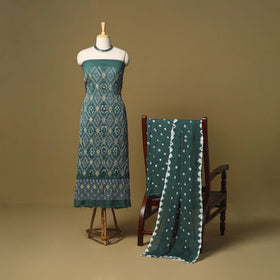 Blue - 3pc kutch tie-dye satin cotton bandhani unstitched