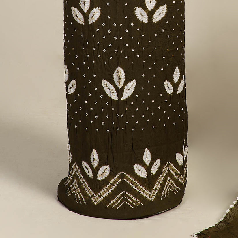 Green 3pc Kutch Tie-Dye Satin Cotton Bandhani Dress Material