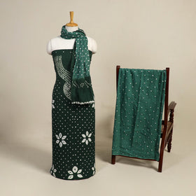 Green 3pc Kutch Tie-Dye Satin Cotton Bandhani Dress Material