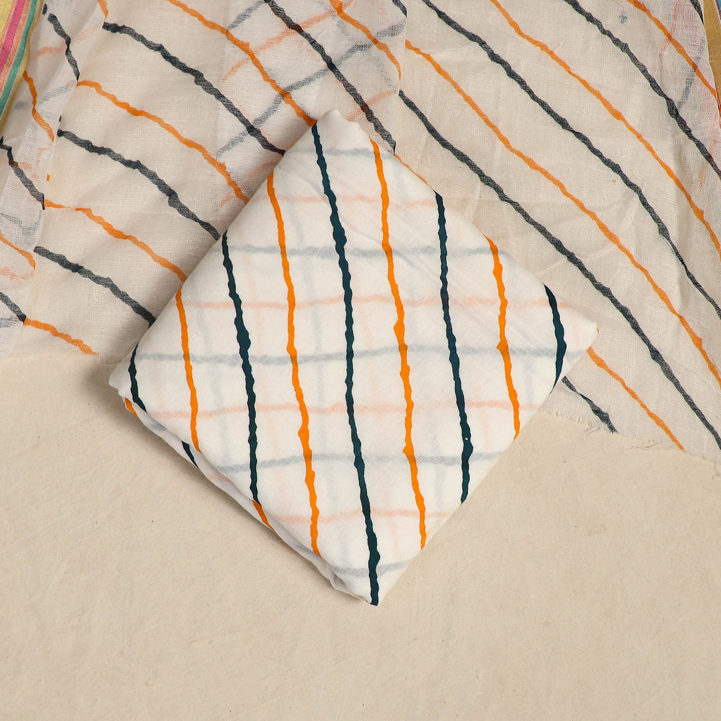 Green 3pc Kutch Tie-Dye Satin Cotton Bandhani Dress Material