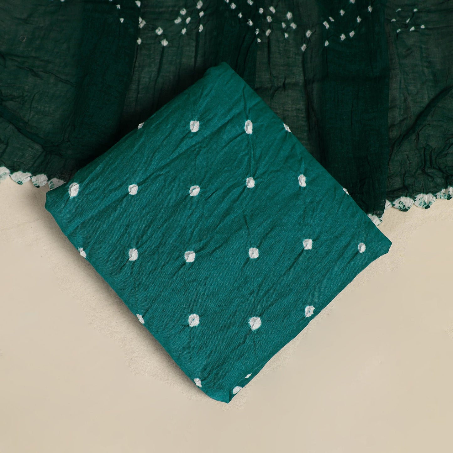 Green - 3pc kutch tie-dye satin cotton bandhani unstitched