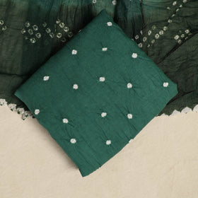 Green 3pc Kutch Tie-Dye Satin Cotton Bandhani Dress Material