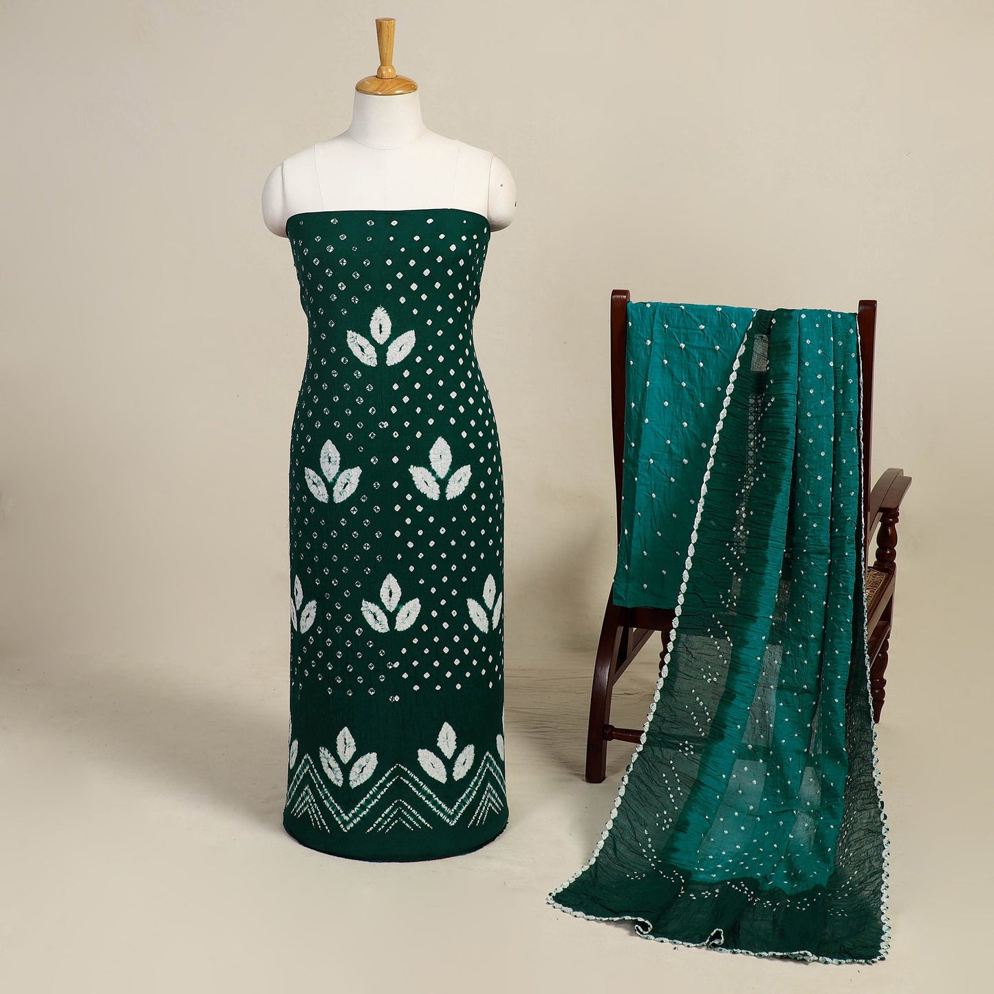 Green - 3pc kutch tie-dye satin cotton bandhani unstitched