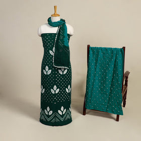 Green - 3pc kutch tie-dye satin cotton bandhani unstitched