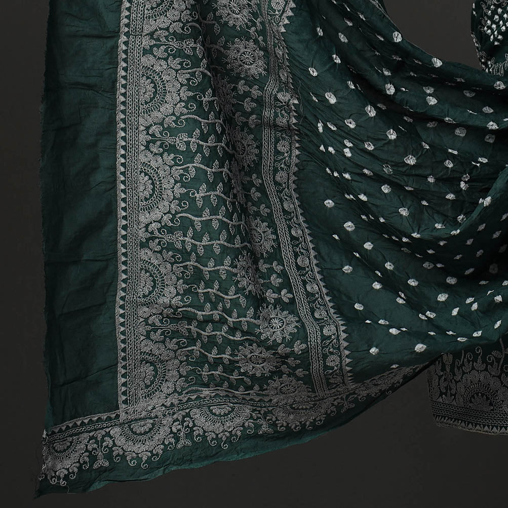 Green - 3pc kutch tie-dye satin cotton bandhni unstitched