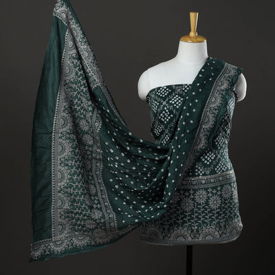 Green - 3pc kutch tie-dye satin cotton bandhni unstitched