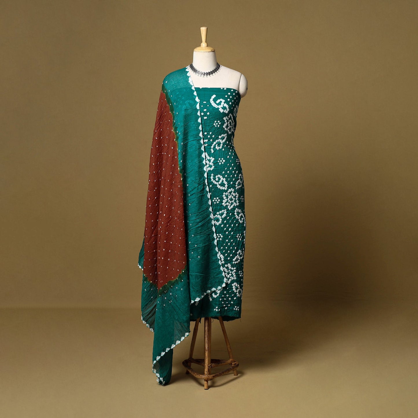 3pc kutch tie-dye satin cotton unstitched bandhani dress