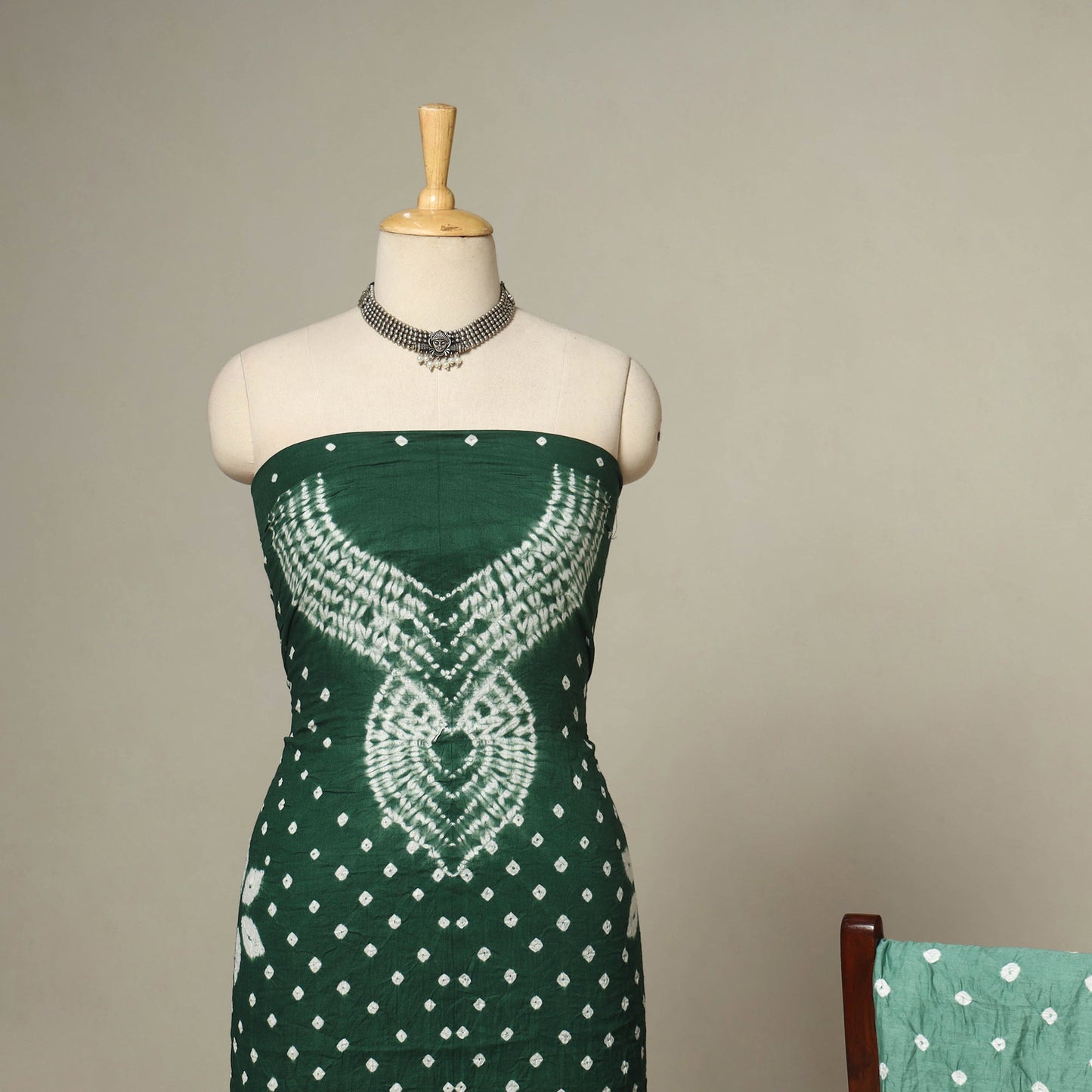 Green - 3pc kutch tie-dye satin cotton unstitched bandhani