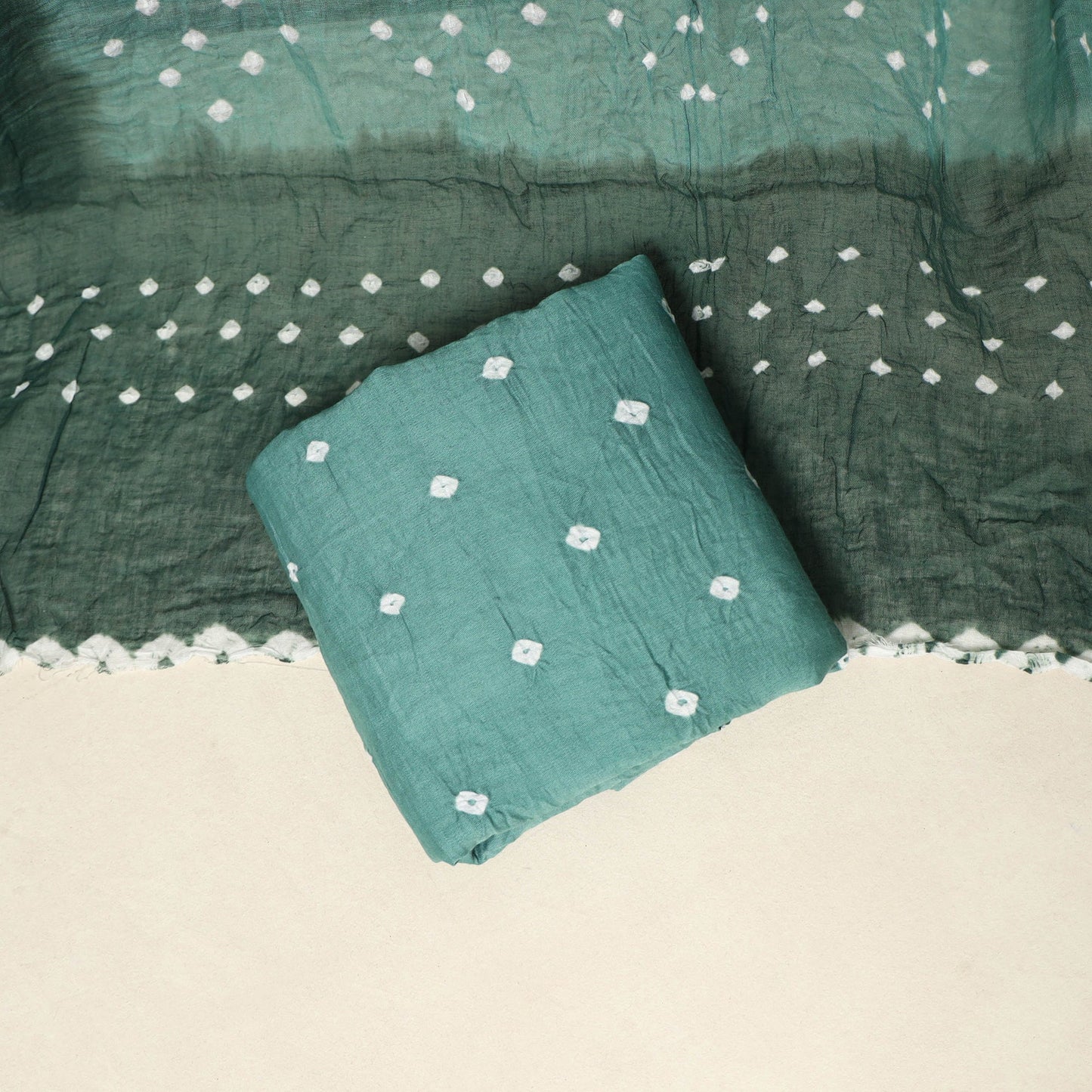 Green - 3pc kutch tie-dye satin cotton unstitched bandhani