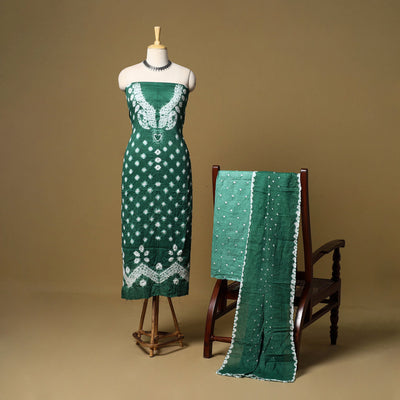 3pc kutch tie-dye satin cotton unstitched bandhani dress