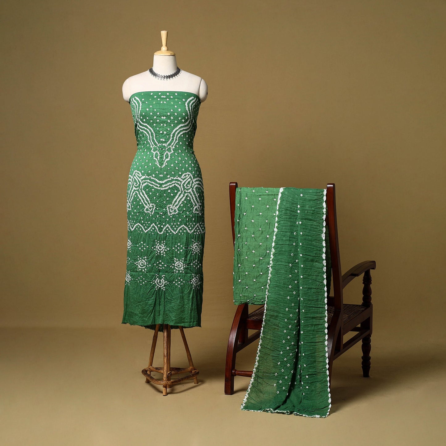 3pc kutch tie-dye satin cotton unstitched bandhani dress