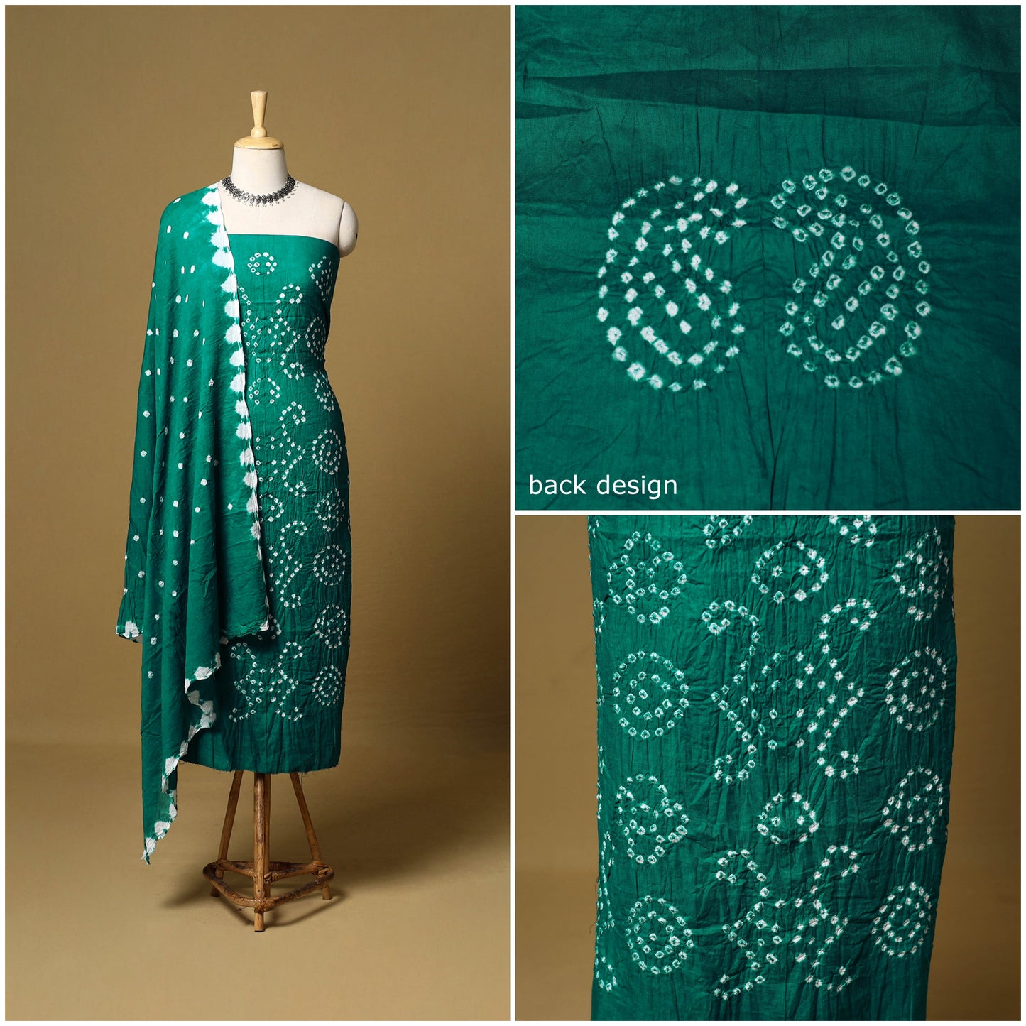 3pc kutch tie-dye satin cotton unstitched bandhani dress