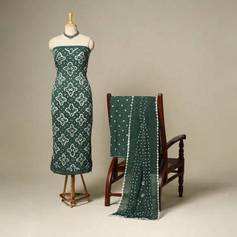 Green - 3pc kutch tie-dye satin cotton unstitched bandhani