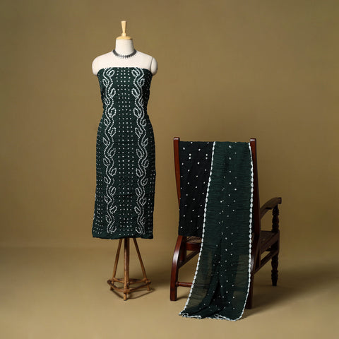 3pc kutch tie-dye satin cotton unstitched bandhani dress