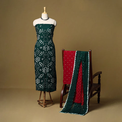 3pc kutch tie-dye satin cotton unstitched bandhani dress