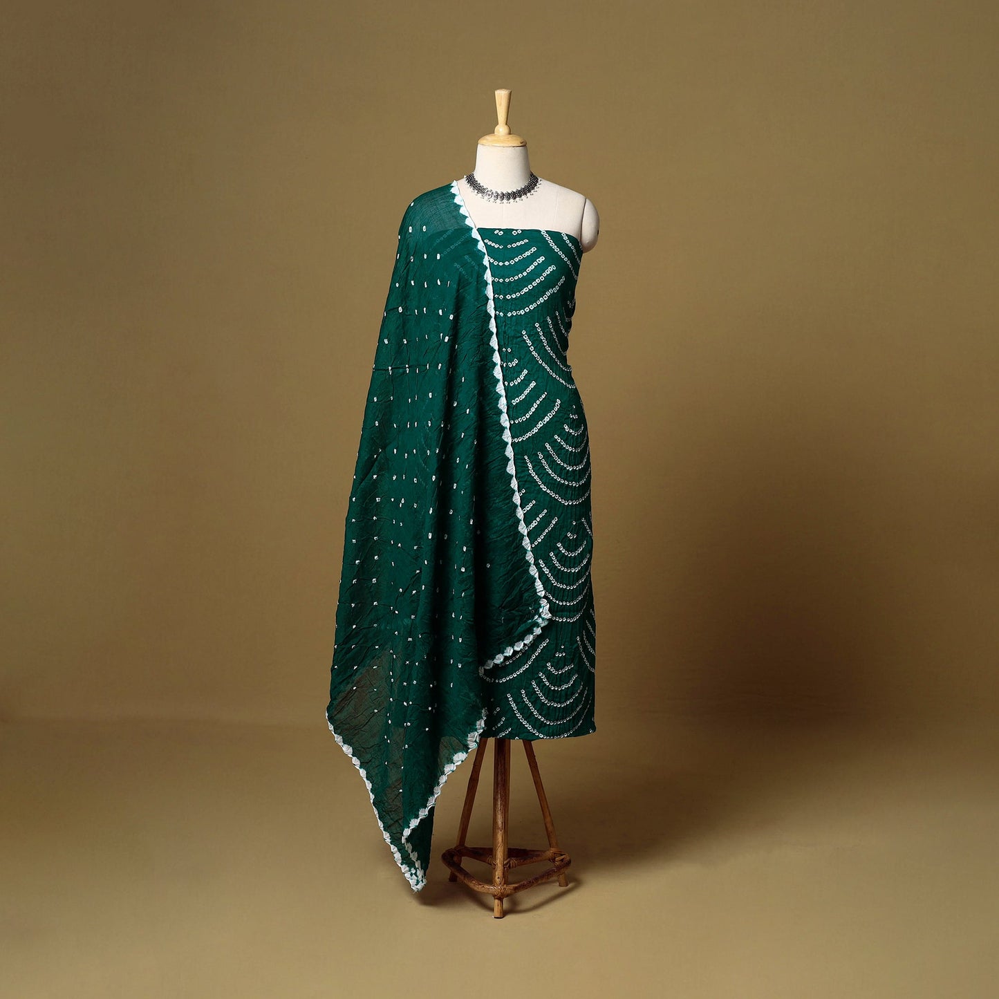 3pc kutch tie-dye satin cotton unstitched bandhani dress