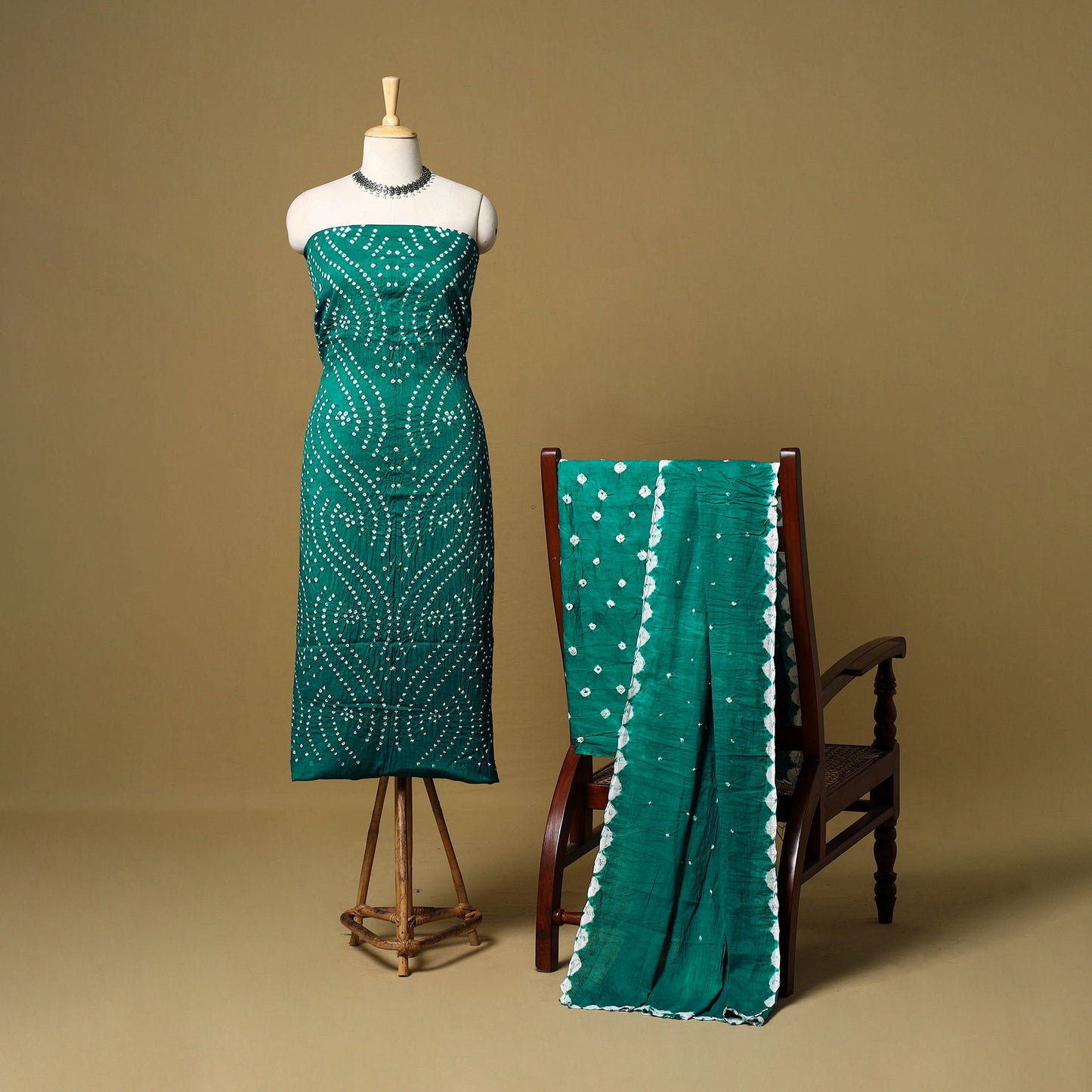 3pc kutch tie-dye satin cotton unstitched bandhani dress