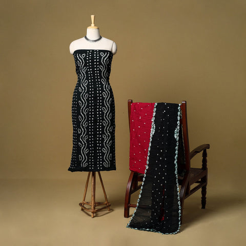 3pc kutch tie-dye satin cotton unstitched bandhani dress