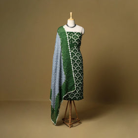 3pc kutch tie-dye satin cotton unstitched bandhani dress