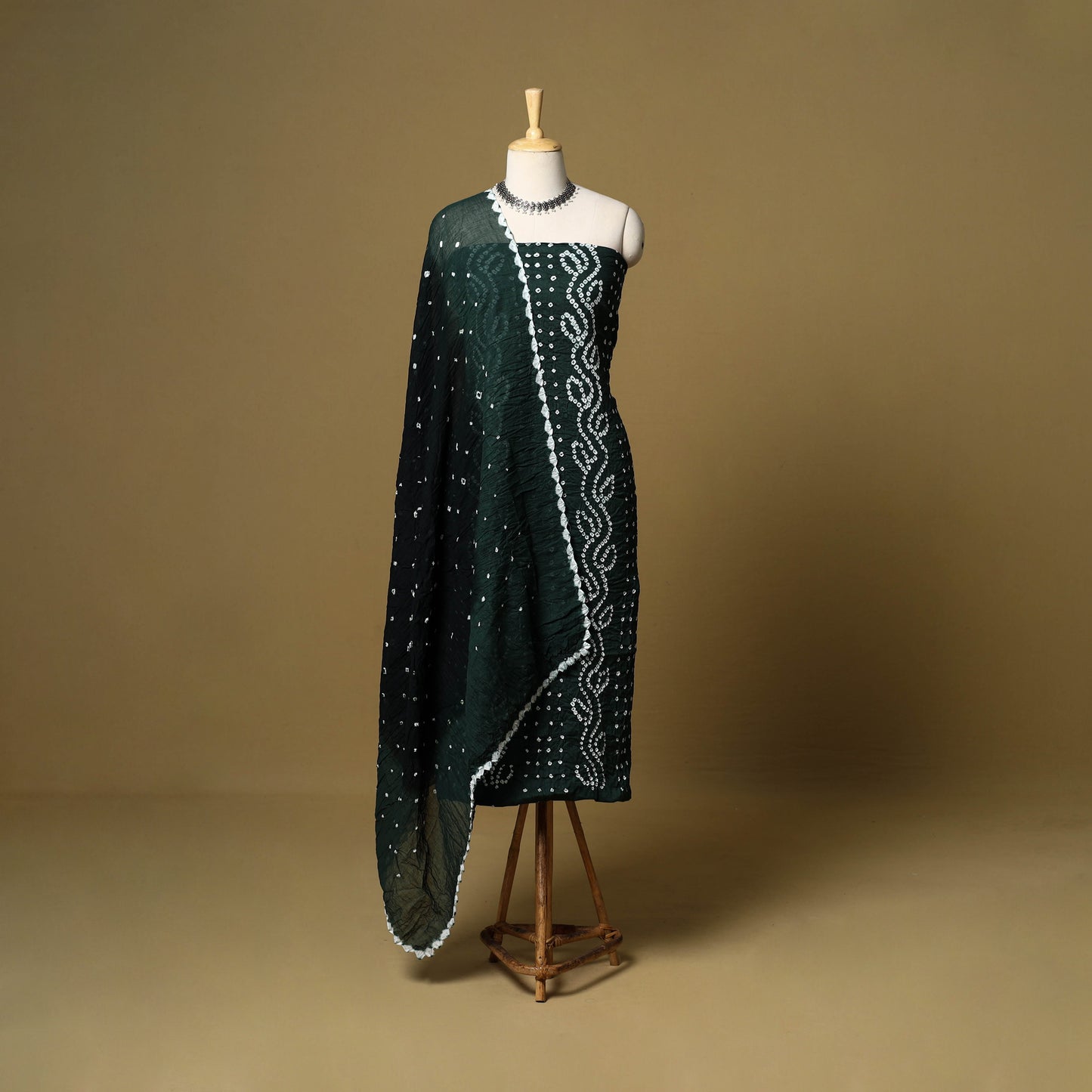 3pc kutch tie-dye satin cotton unstitched bandhani dress