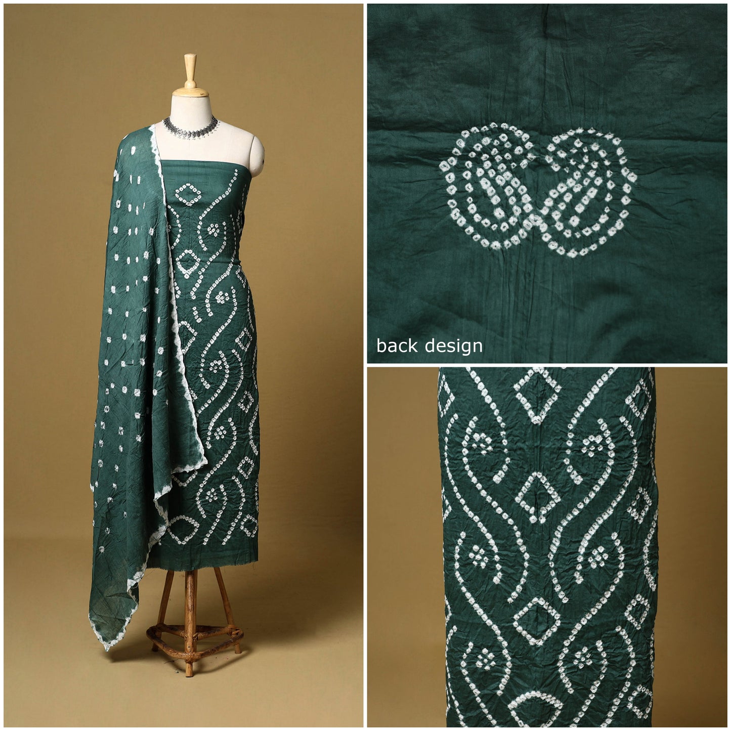 3pc kutch tie-dye satin cotton unstitched bandhani dress