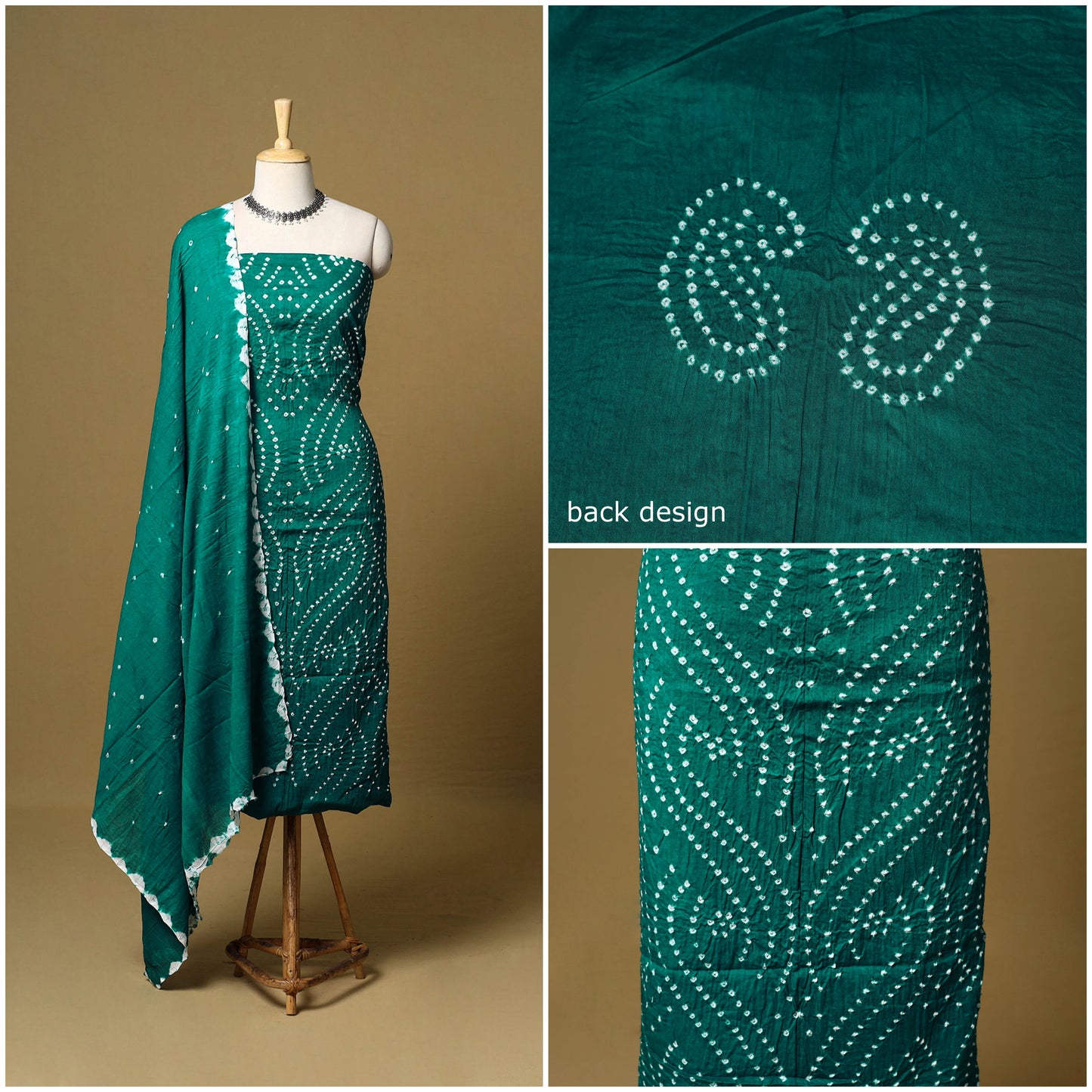 3pc kutch tie-dye satin cotton unstitched bandhani dress