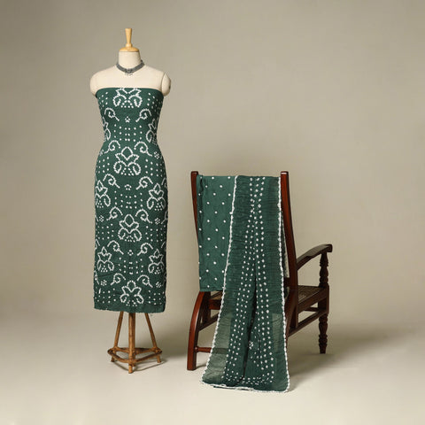 Green - 3pc kutch tie-dye satin cotton unstitched bandhani