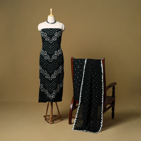 3pc kutch tie-dye satin cotton unstitched bandhani dress