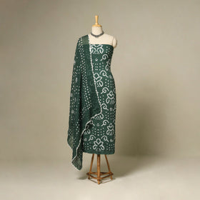 Green - 3pc kutch tie-dye satin cotton unstitched bandhani