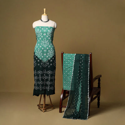 3pc kutch tie-dye satin cotton unstitched bandhani dress