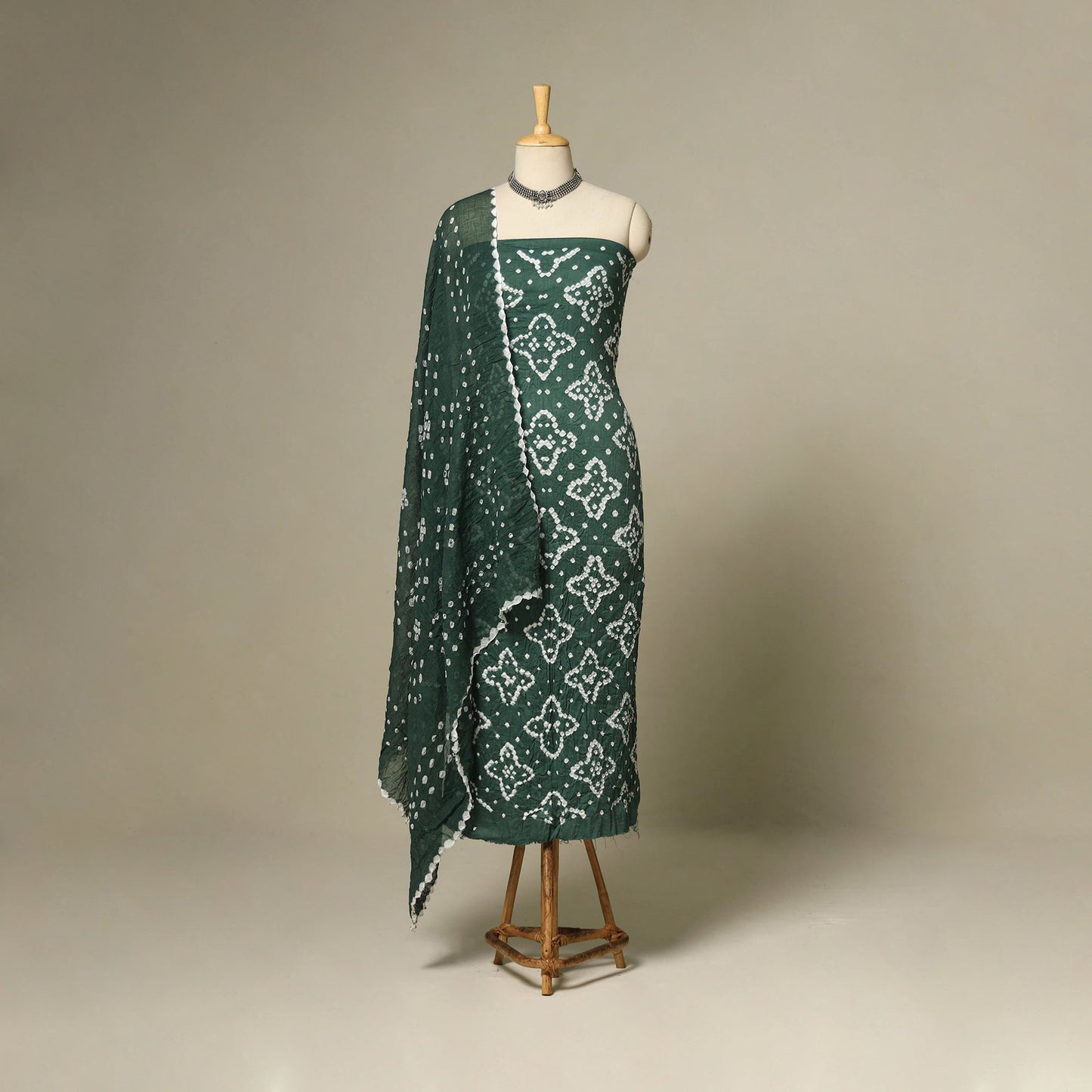 Green - 3pc kutch tie-dye satin cotton unstitched bandhani