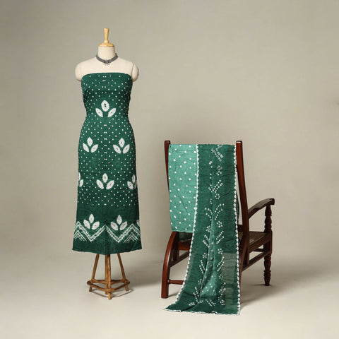Green - 3pc kutch tie-dye satin cotton unstitched bandhani
