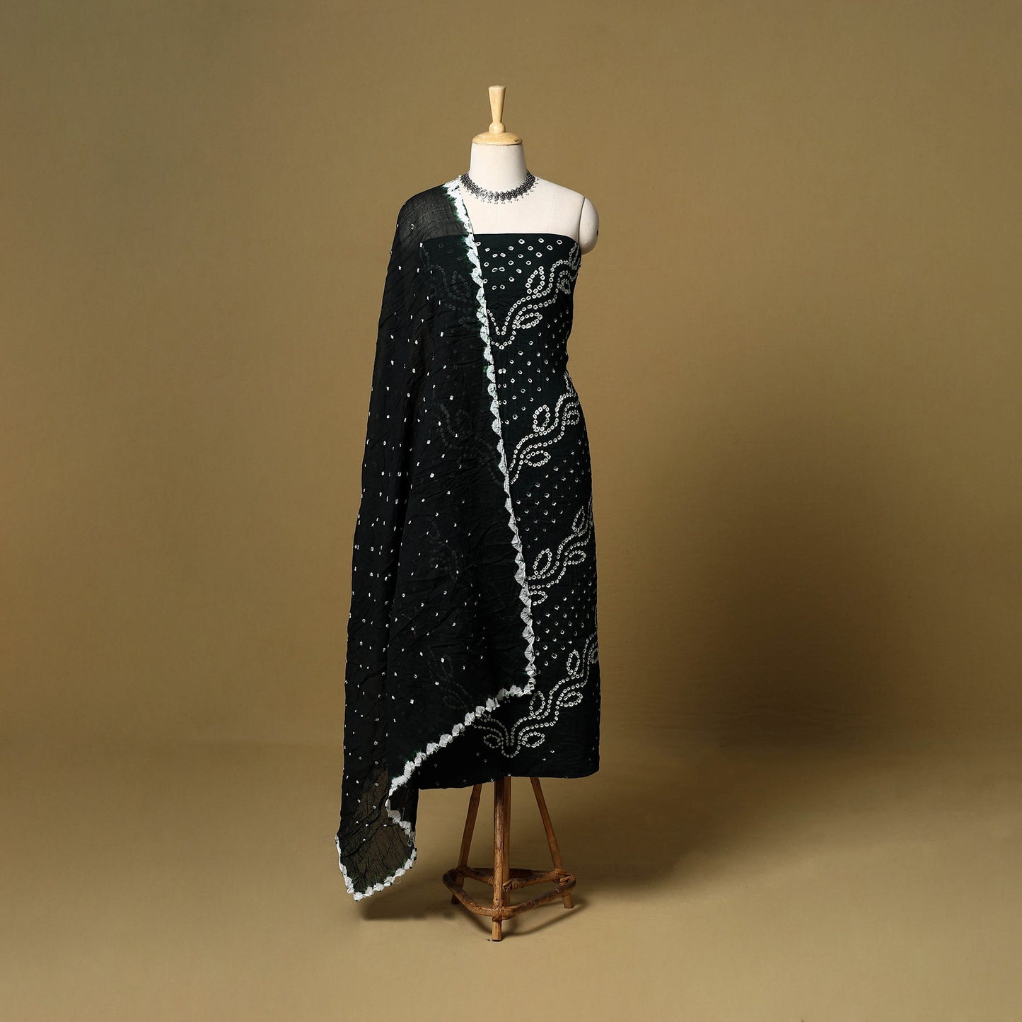 3pc kutch tie-dye satin cotton unstitched bandhani dress