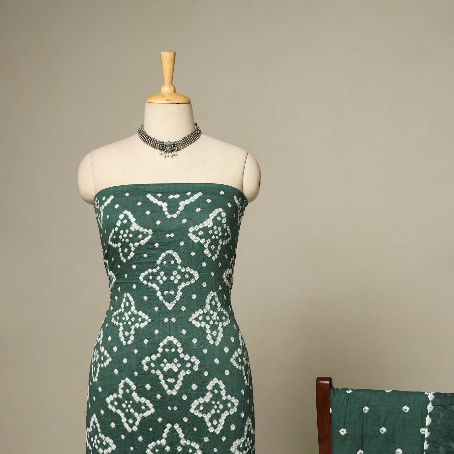 Green - 3pc kutch tie-dye satin cotton unstitched bandhani