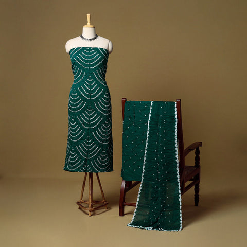 3pc kutch tie-dye satin cotton unstitched bandhani dress