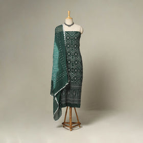 Green - 3pc kutch tie-dye satin cotton unstitched bandhani