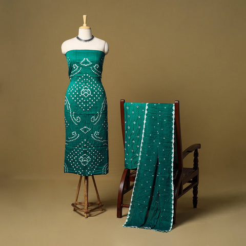 3pc kutch tie-dye satin cotton unstitched bandhani dress