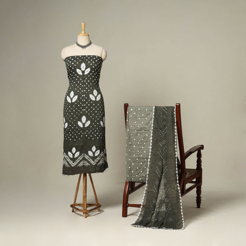 Green - 3pc kutch tie-dye satin cotton unstitched bandhani