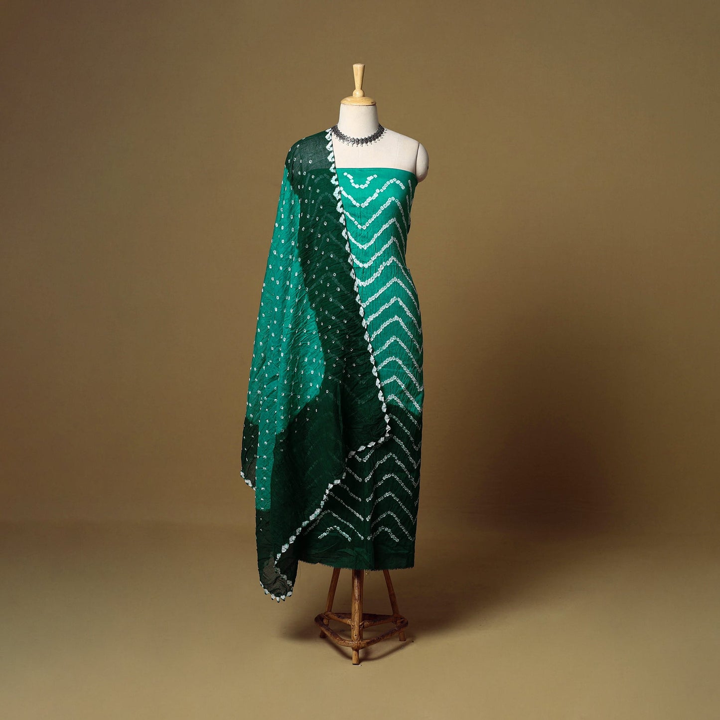 3pc kutch tie-dye satin cotton unstitched bandhani dress