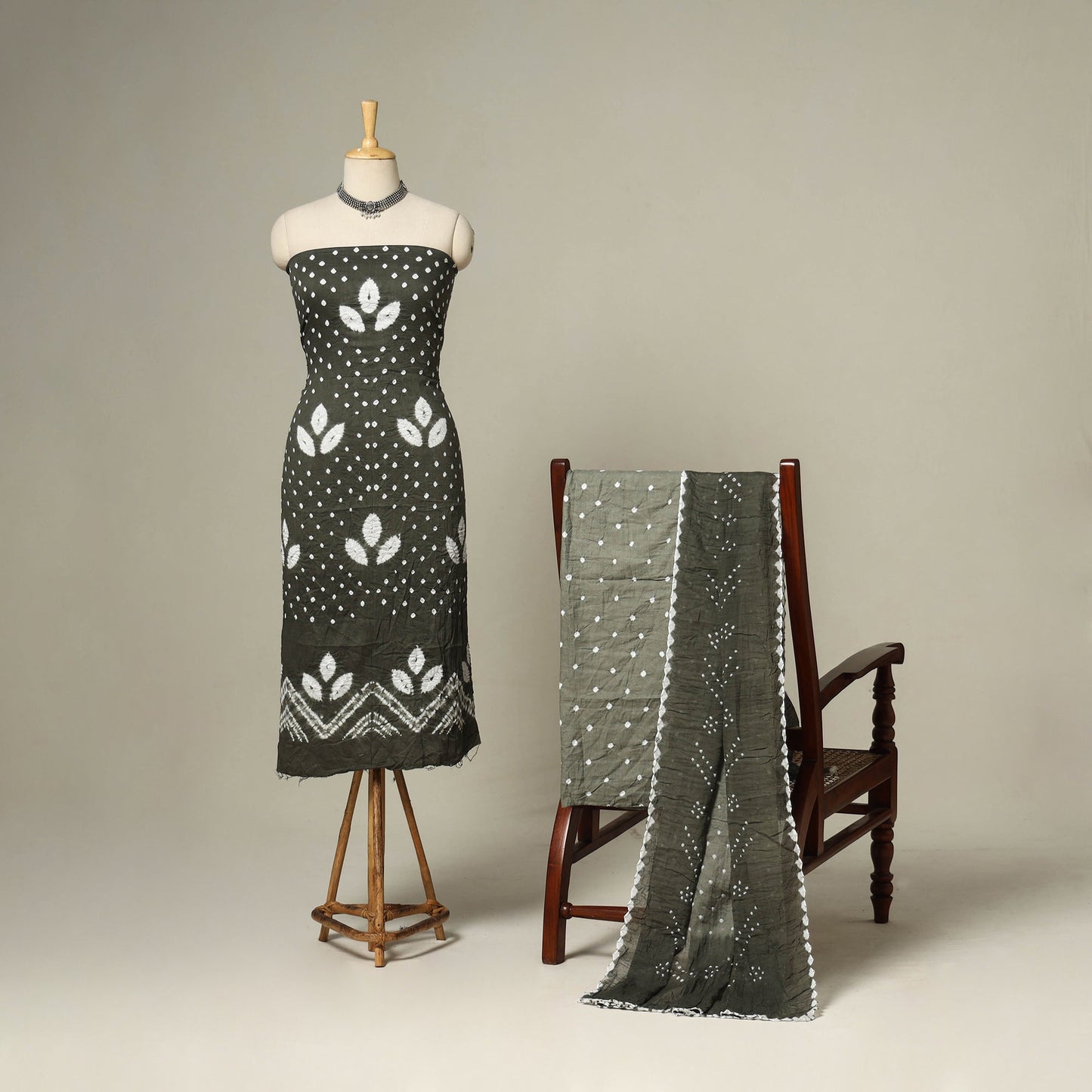 Green - 3pc kutch tie-dye satin cotton unstitched bandhani