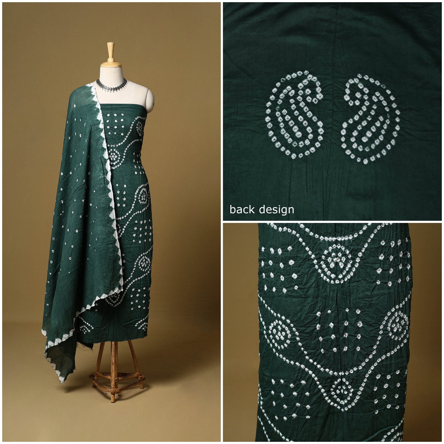 3pc kutch tie-dye satin cotton unstitched bandhani dress