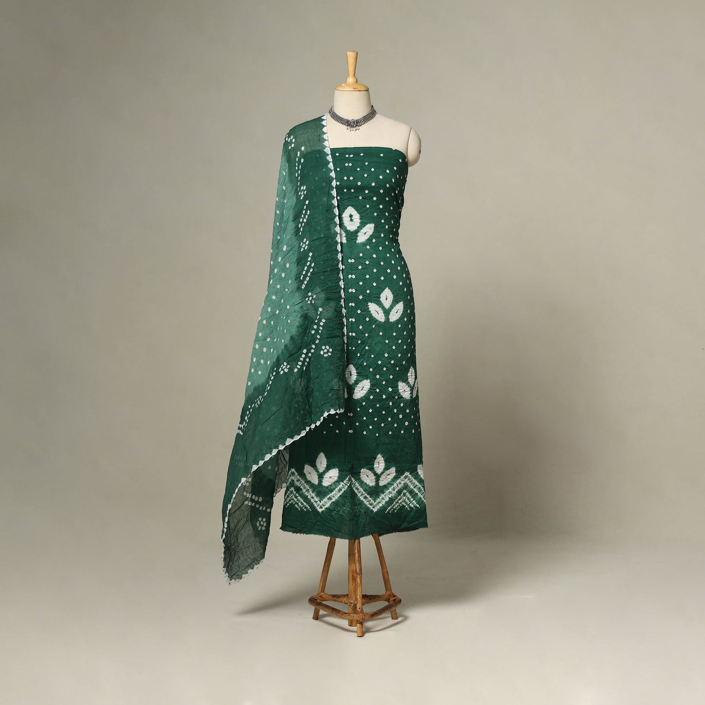 Green - 3pc kutch tie-dye satin cotton unstitched bandhani