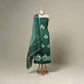 Green - 3pc kutch tie-dye satin cotton unstitched bandhani