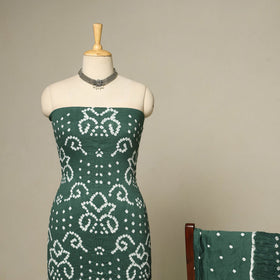 Green - 3pc kutch tie-dye satin cotton unstitched bandhani