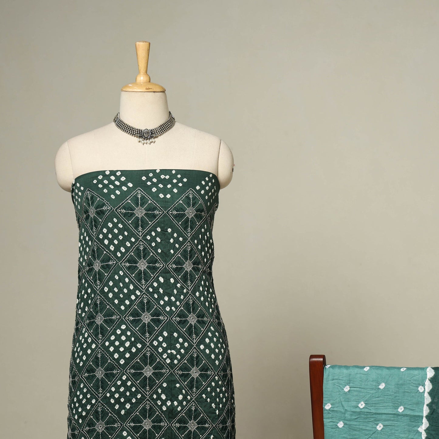 Green - 3pc kutch tie-dye satin cotton unstitched bandhani