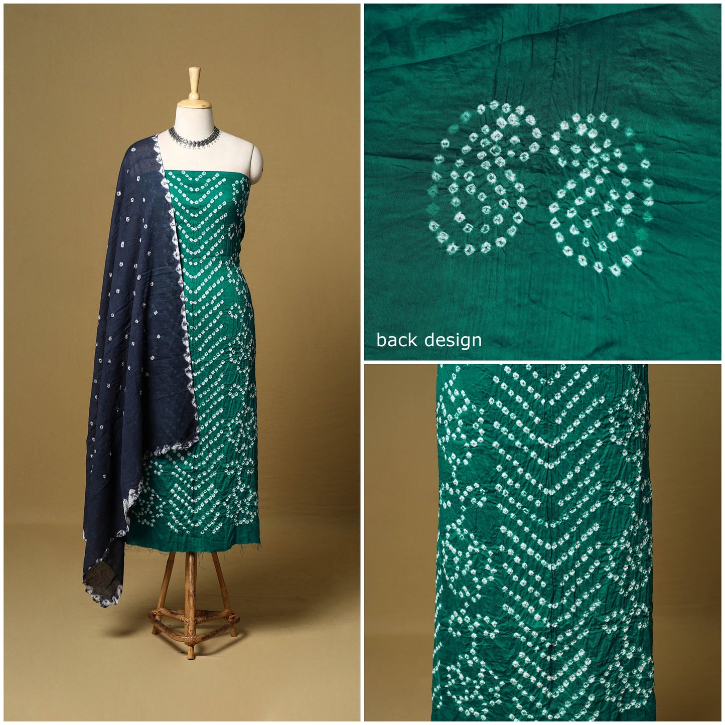 3pc kutch tie-dye satin cotton unstitched bandhani dress