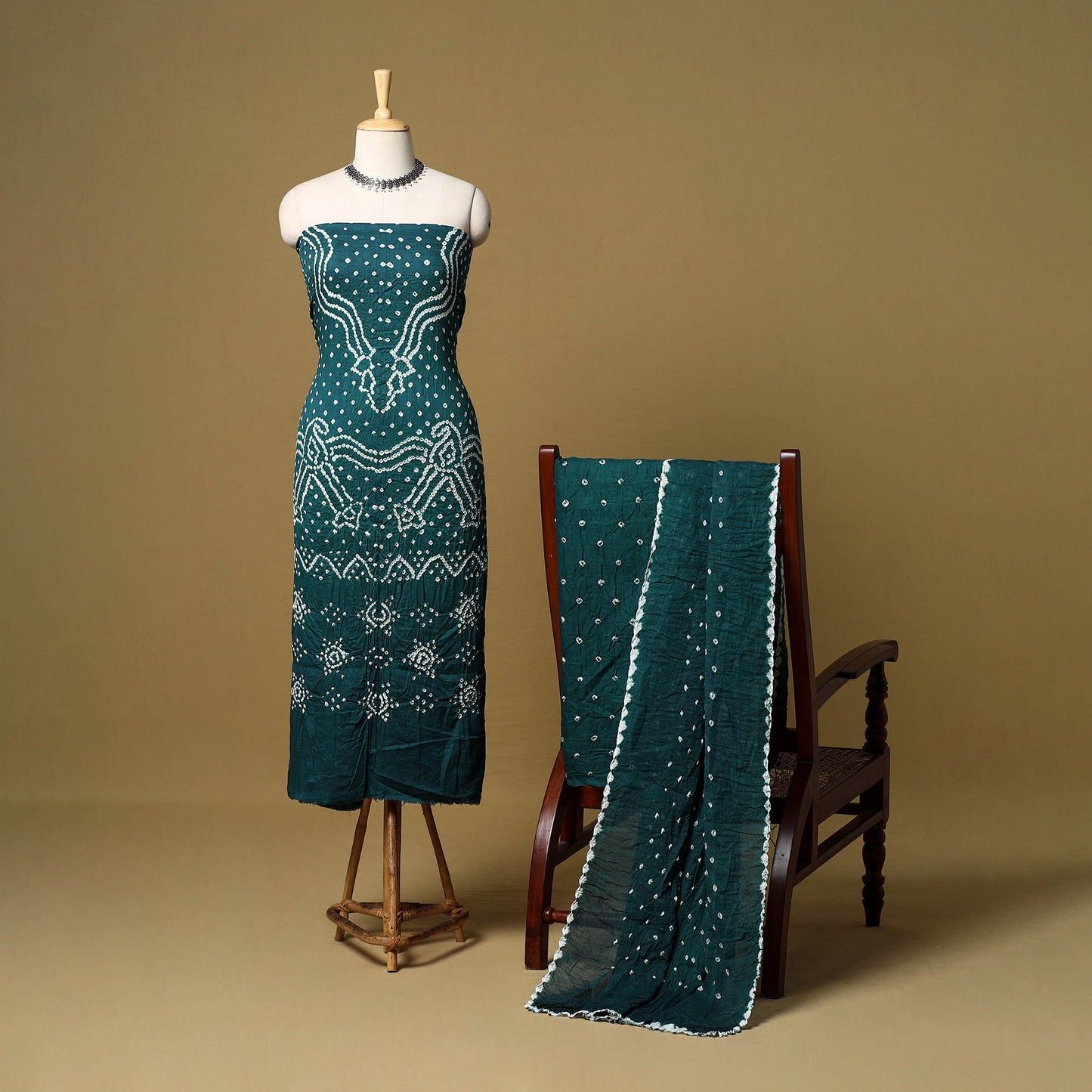 3pc kutch tie-dye satin cotton unstitched bandhani dress