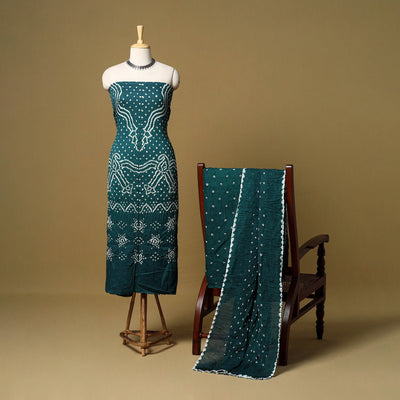 3pc kutch tie-dye satin cotton unstitched bandhani dress