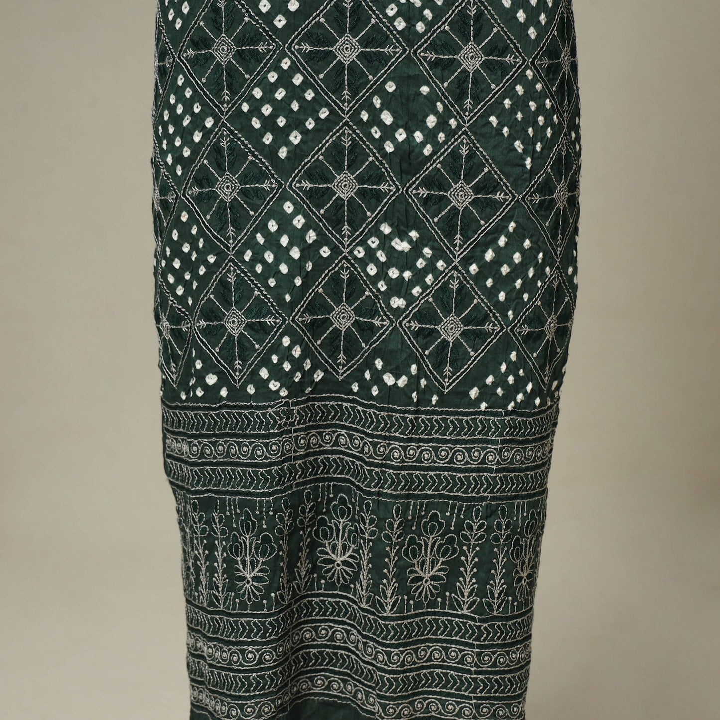 Green - 3pc kutch tie-dye satin cotton unstitched bandhani