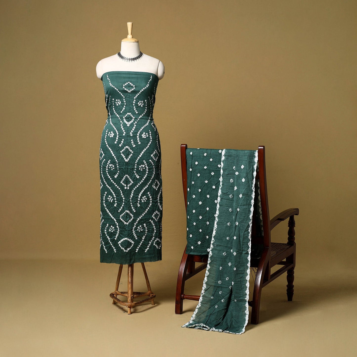 3pc kutch tie-dye satin cotton unstitched bandhani dress